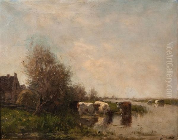 River Landscape With Cows - view 1