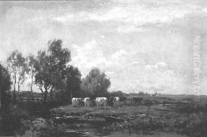 Cattle At Waters Edge by Johannes Karel Leurs