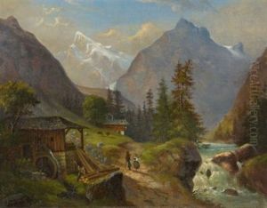 Das Wetterhorn Und Der Mettenberg Vom Grindelwaldthal by Franz Wilhelm Leuteritz