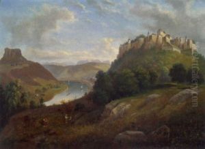 Das Elbtal Mit Blick Auf Die Festung Konigstein Und Den Lilienstein by Franz Wilhelm Leuteritz
