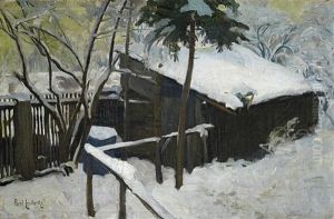 Schuppen In Verschneiter Winterlandschaft by Paul Leuteritz