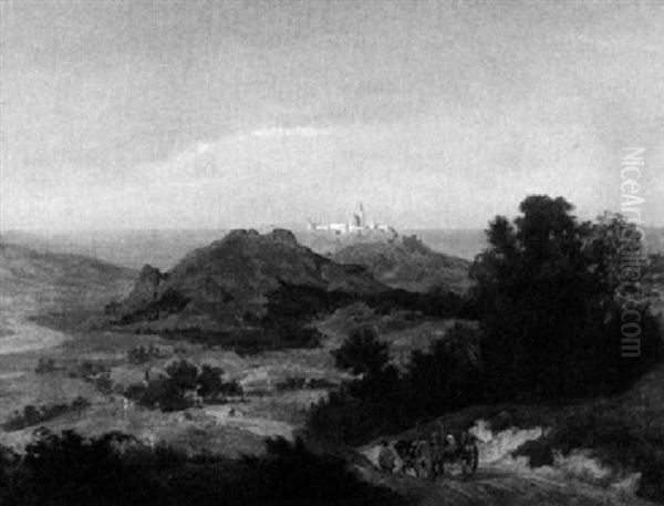 Sudliche Berglandschaft Mit Stadt Und Kathedrale Auf Einem Bergrucken - view 1