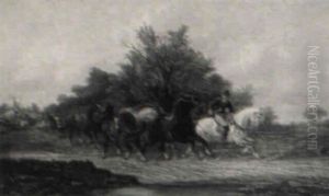Equerries And Their Riderless Charges by Friedrich August De Leuw