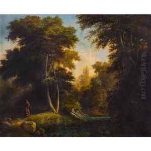 Dame Mit Amphore Am Waldbach by Constantia Eugenie Adele Leuzinger-Koch