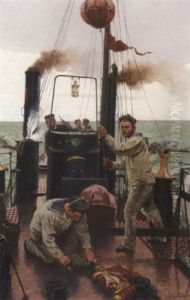 Matelots Hoisting A Flag Signal From The Deck Of A French Torpedo Boat At Sea Matelots Hoisting A Flag Signal From The Deck Of A French Torpedo Boat At Sea