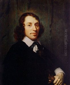 Portrait Of A Man In Black Holding A Pair Of Leather Gloves by Jacobus Levecq
