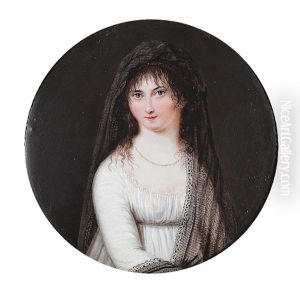 A Portrait Of A Young Woman In A White Dress With A Black Veil