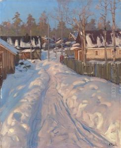 Russian Village In Winter by Vassilij Filippovich Levi