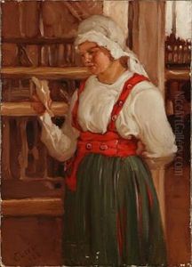 Young Russian Woman Reading A Letter by Vassilij Filippovich Levi