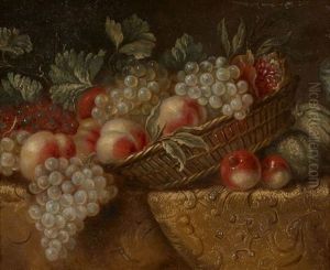 Panier De Peches, Raisins, Grenades Et Melons by Reynaud Levieux