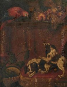Deux Chiens Guettant Un Perroquet by Reynaud Levieux