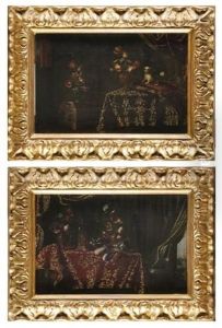 Scenes D'interieur Figurant Des Natures Mortes Aux Fleurs (pair) by Reynaud Levieux
