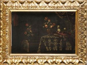 Scenes D'interieur Figurant Des Natures Mortes Aux Fleurs (pair) by Reynaud Levieux