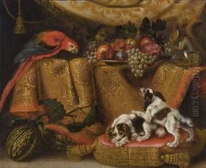 Nature Morte Avec Ara, Ecureuil Et Epagneuls Nains by Reynaud Levieux