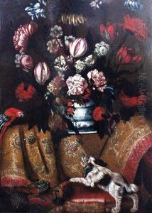 Still Life With Parrot And Spaniel by Reynaud Levieux