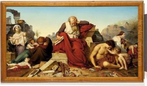 Jeremia Seated In The Ruins Of Jerusalem by Eduard (Julius Friedrich) Bendemann