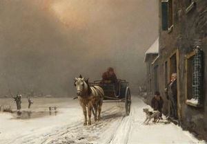 Untitled (horse Drawn Carriage In Snow) by Theodore Levigne