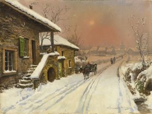 Temps De Neige Le Soir by Theodore Levigne