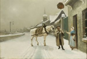 Voyageur A Cheval En Hiver by Theodore Levigne