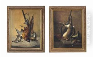 A Pheasant, A Hare And A Snipe On A Marble Topped Table; A Hare And A Hunting Horn On A Ledge (2 Works) by Theodore Levigne