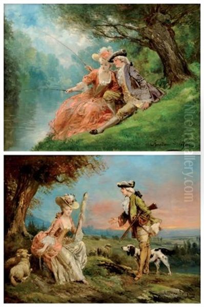 Peche Galante Chasseur Et Bergere (pair) - view 1