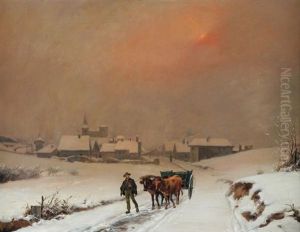 Paysage Animee Sous La Neige by Theodore Levigne