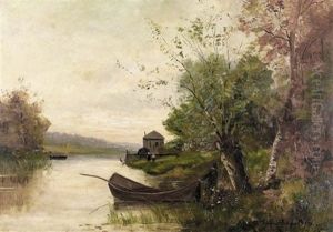 Sommerliche Flusslandschaft Am Abend by Theodore Levigne