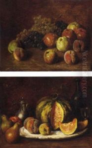 Grapes On The Vine, Apples And Peaches, On A Ledge