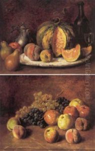 Nature Morte Med Aebler Og Vindruer by Theodore Levigne