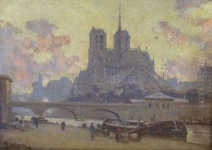 Vue De Notre Dame Depuis Les Quais De La Seine by Sophus Theobald Levinsen