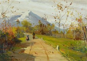 Wanderer In Gebirgslandschaft by Giuseppe Augusto Levis