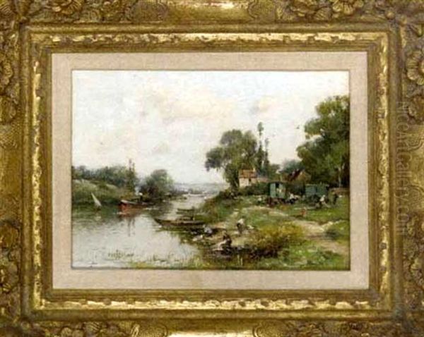 A Gypsy Encampment (+ Boats On A River; Pair) - view 1