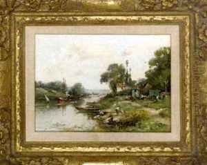 A Gypsy Encampment (+ Boats On A River; Pair)