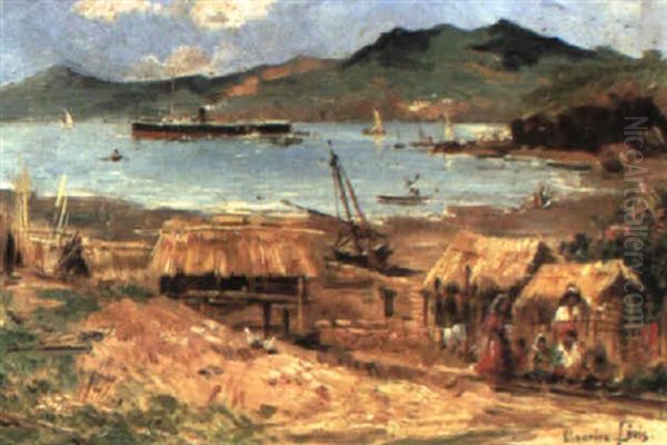 French Ship At Anchor Before A Native Village - view 1