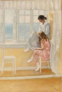 Mother And Daughter Reading At The Window by Nana Levison