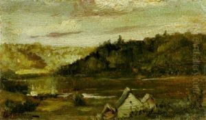 A Landscape With A Lake And A Cabin In The Foreground by Isaak Ilyich Levitan