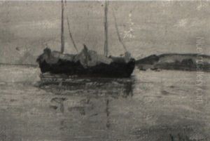 Bucht Mit 2 Fischerbooten Im Dunstigen Morgenlicht by Isaak Ilyich Levitan