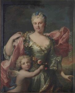 Portrait De Femme Et Enfant En Flore Et Zephyr by Robert Levrac-Tournieres