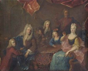 Portrait Of A Family, In An Interior by Robert Levrac-Tournieres
