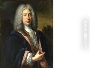 A Portrait Of A Nobleman, Half-length, In A Blue Cloak by Robert Levrac-Tournieres