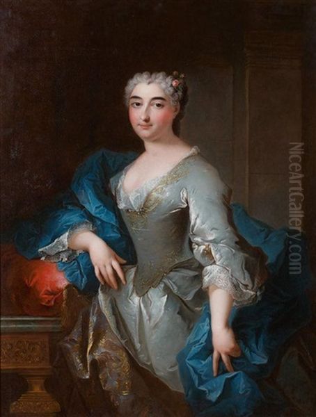 Portrait De Femme A La Robe Grise Et Etole Bleue - view 1