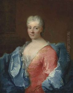Portrait Of A Lady, Half-length, In A Pink Embroidered Dress And Blue Wrap