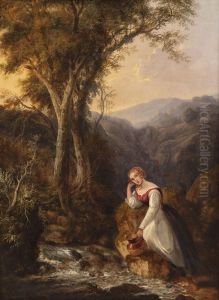 Junge Frau An Der Gebirgsquelle by Siegfried Detlev Bendixen