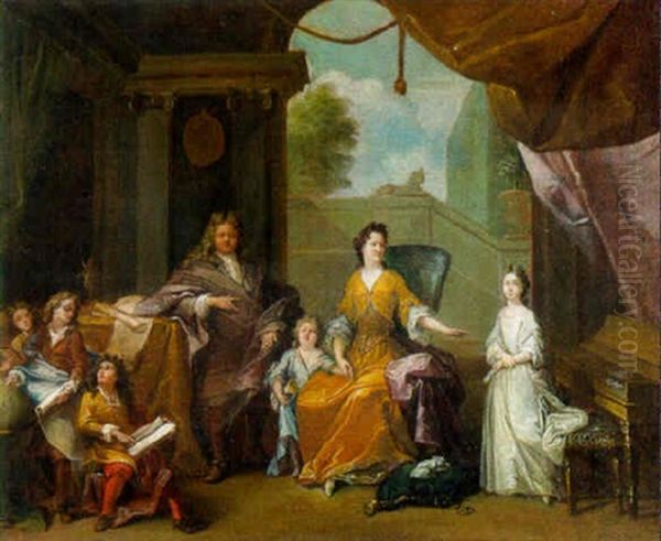 Portrait Of A Gentleman, His Wife And Five Children In A Palatial Interior - view 1