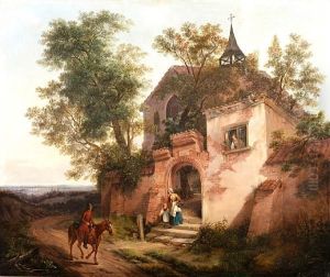 A Mother And Child At The Gate Of A Countrychurch