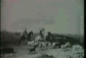 Arab Horseman And Goat Herd On The Move & Stone  Rest House By An Oasis by Alphonse Levy
