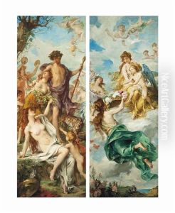 Aphrodite And Eros; And Dionysus And Ariadne (pair) by Henri Leopold Levy