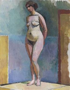 Stehender Weiblicher Akt Im Atelier