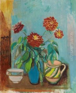 Dahlien In Blauer Vase
