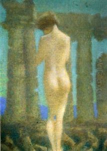 Femme Nue Parmis Des Colonnes Antiques